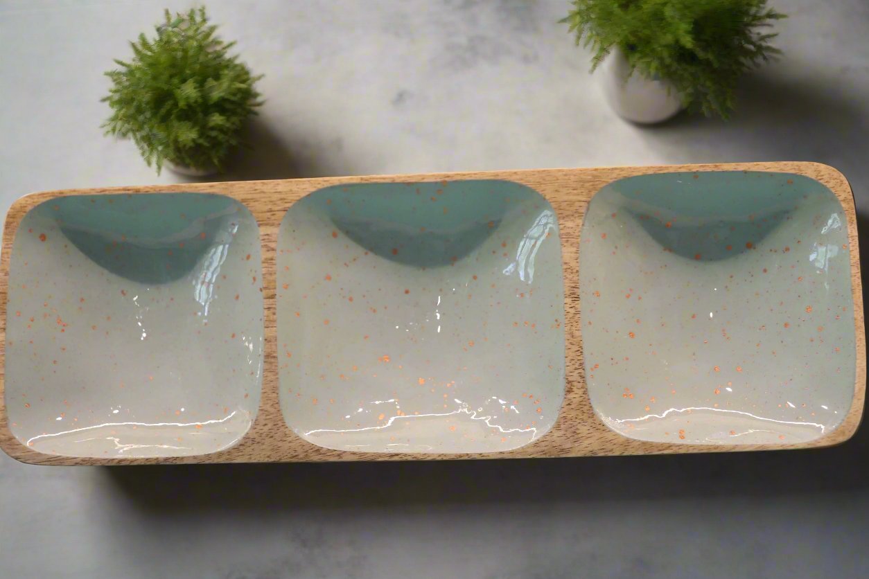 Wooden Serving Platter Mint Enamelled
