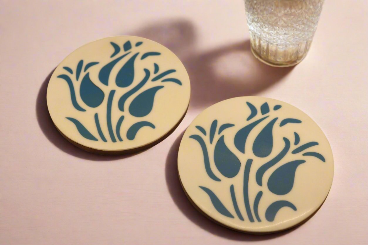 White and Blue Resin Coasters (Set of 4)