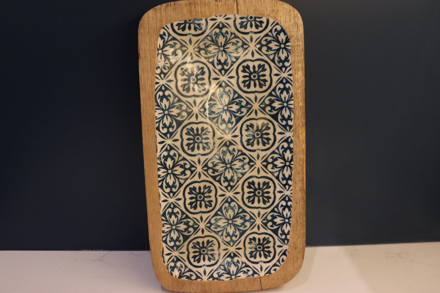 Wooden Platter with Blue print