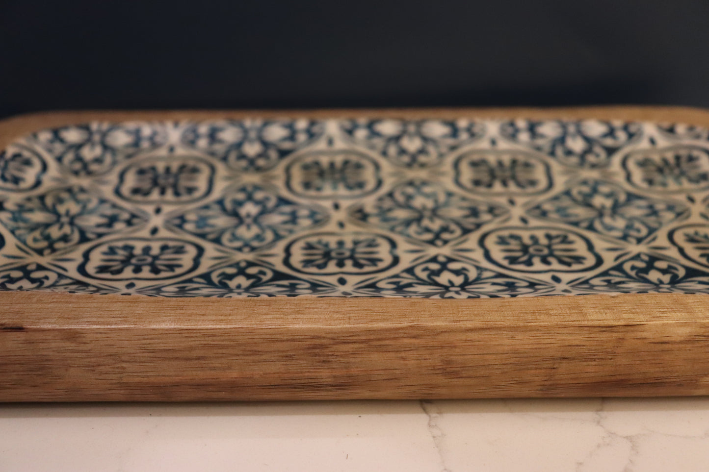 Wooden Platter with Blue print