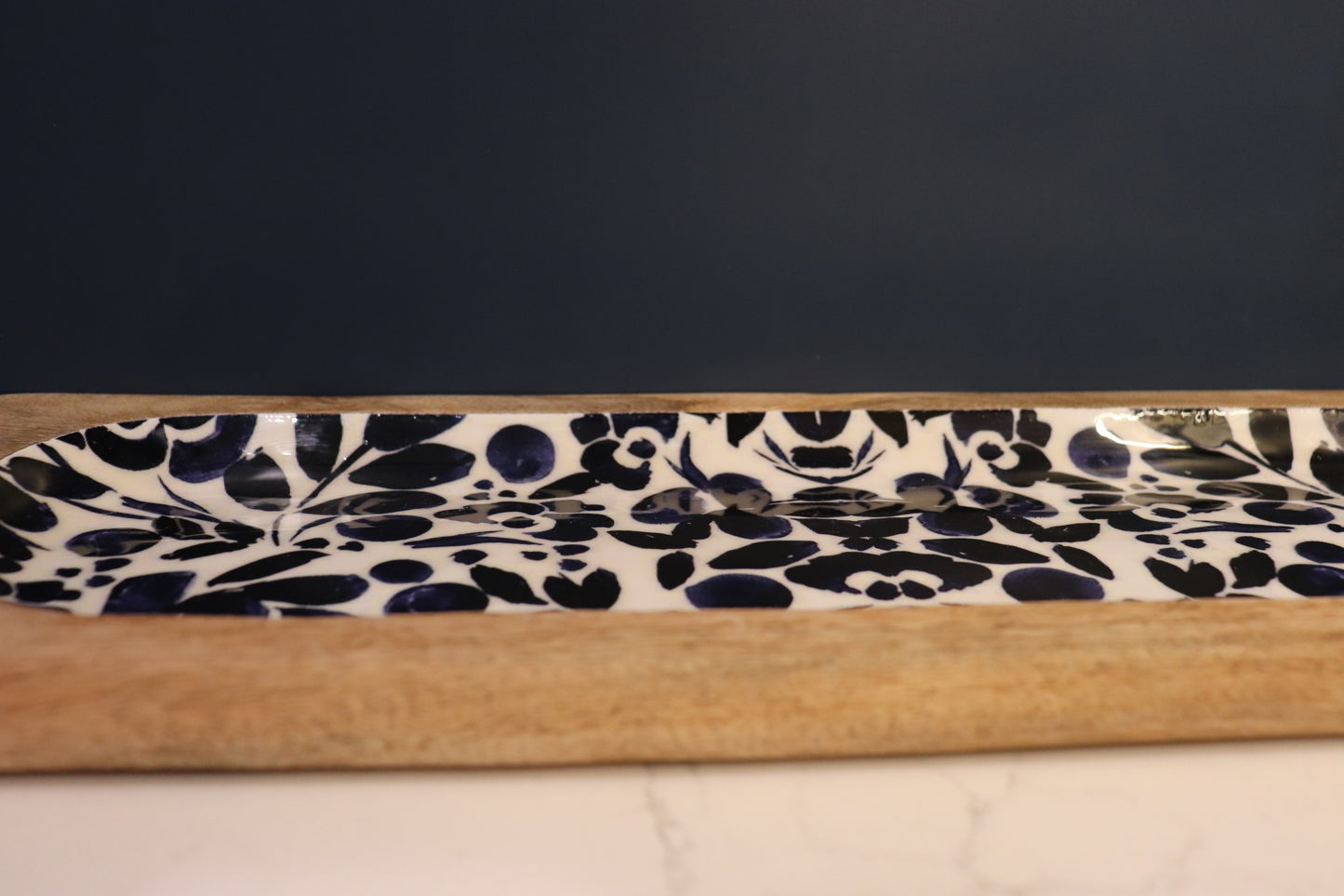 Mango Wood Platter with Abstract Art Design