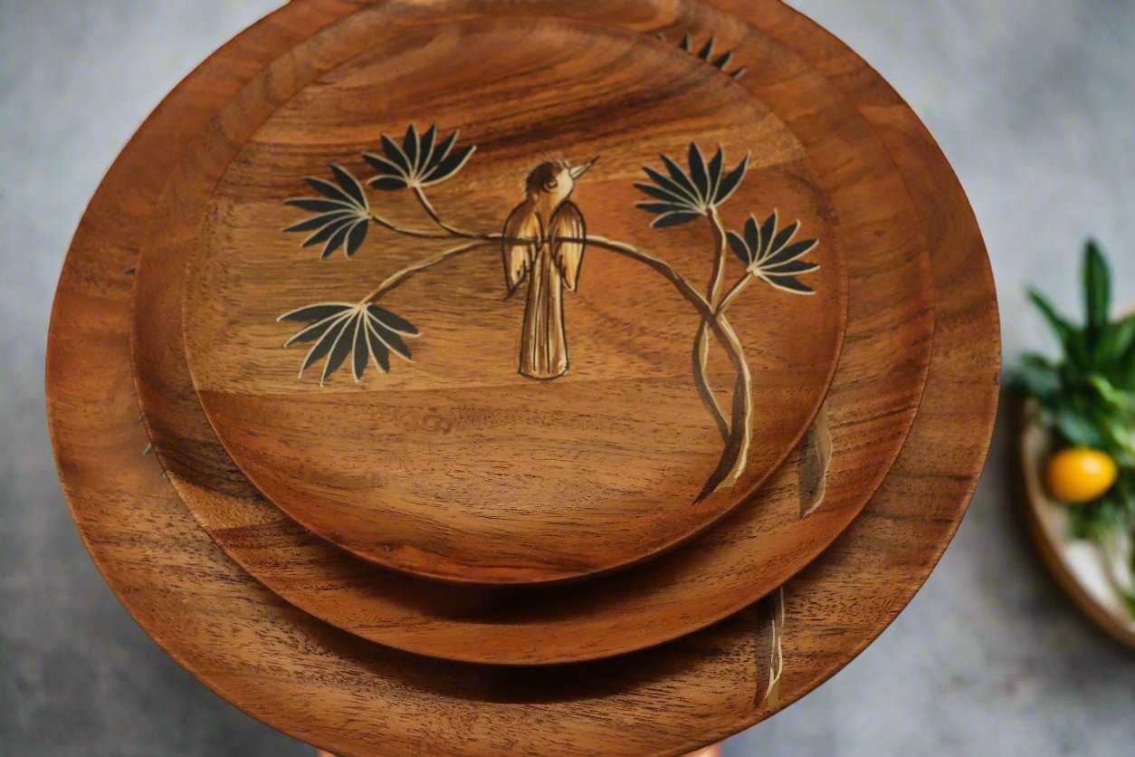 Hand painted acacia wood bird trays (set of 3)