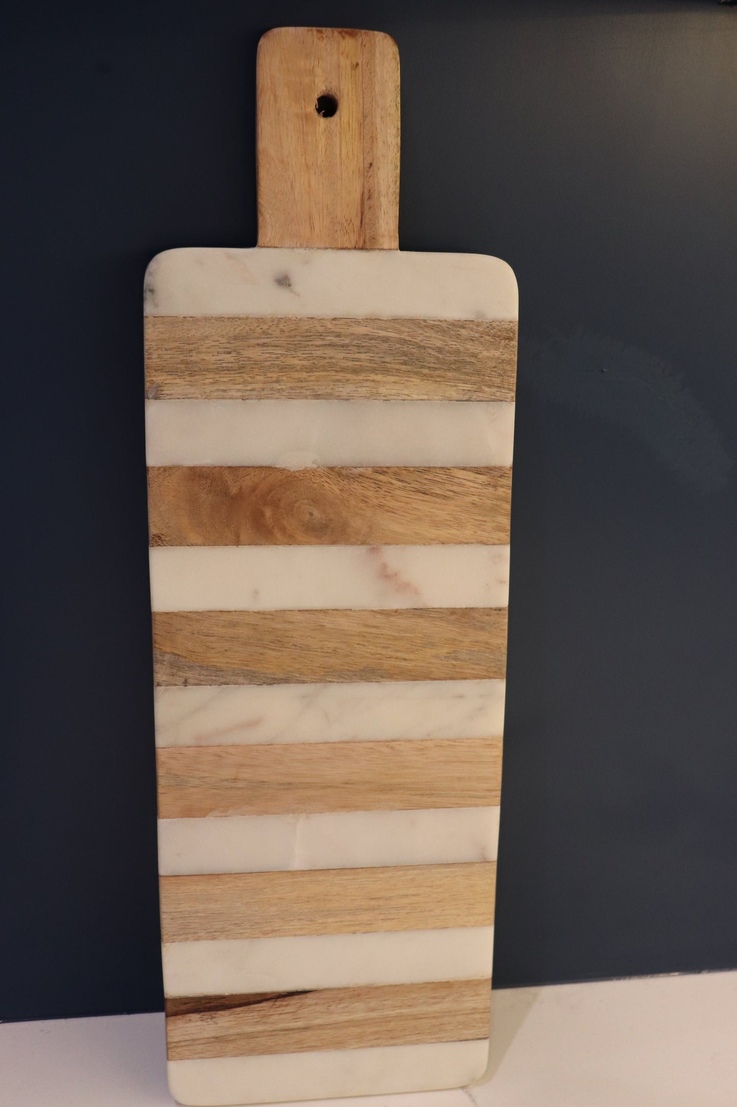 Striped Mango Wood and Marble Serving Board