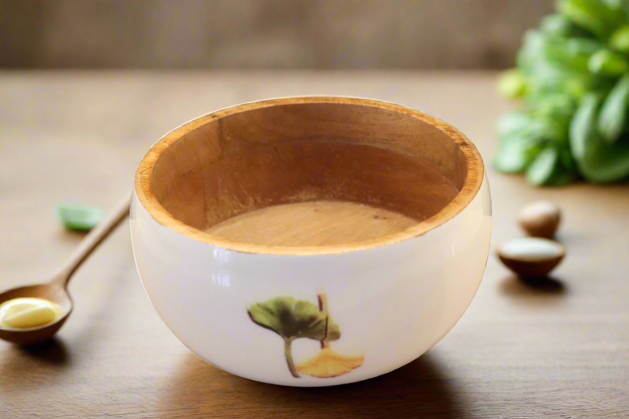 Ginkgo Patterned Wooden Bowl