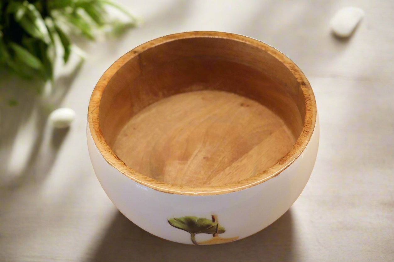 Ginkgo Patterned Wooden Bowl