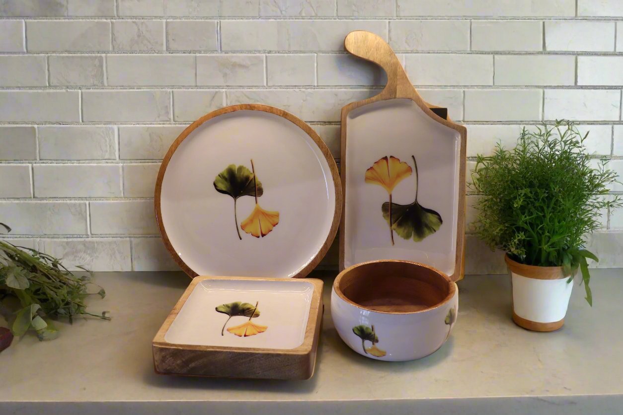Ginkgo Patterned Wooden Bowl