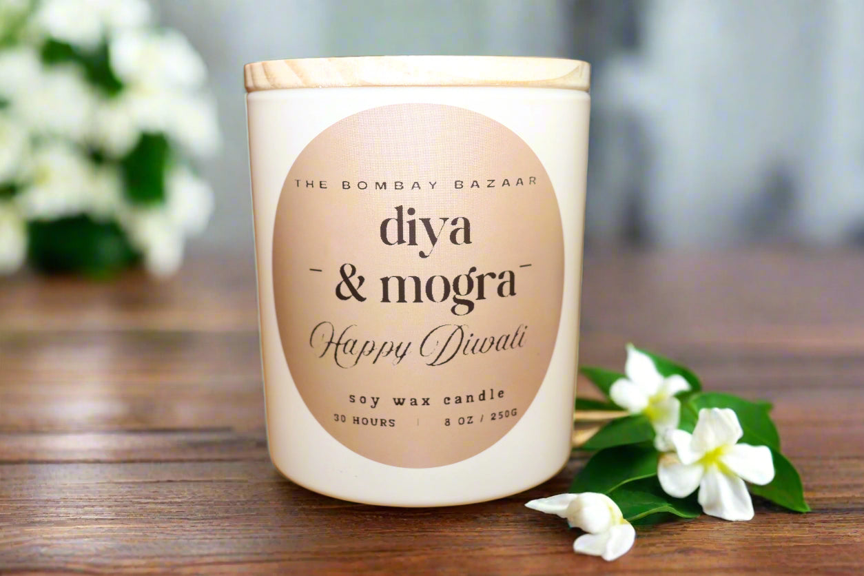 Diwali Gift Set – Jasmine Candle & Glass Bowl with Wooden Cover + Chocolate Almonds | Festive Gift Bundle