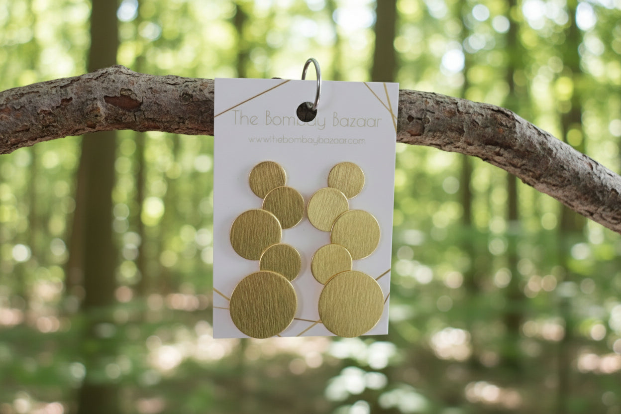 Gold Circle Statement Earrings • Geometric Brass Dangle Earrings • Modern Minimalist Jewelry • Lightweight Everyday Gift for Her