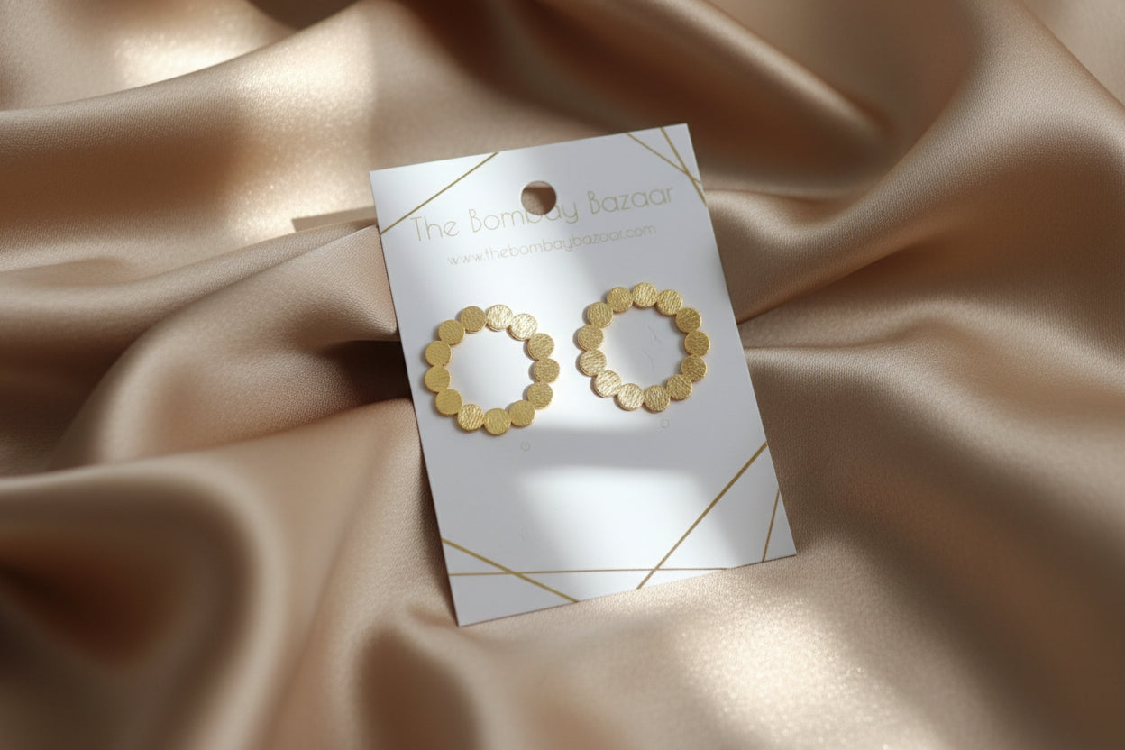 Gold Textured Circle Earrings • Sunburst Wreath Studs • Modern Minimalist Jewelry • Lightweight Everyday Earrings • Gift for Her