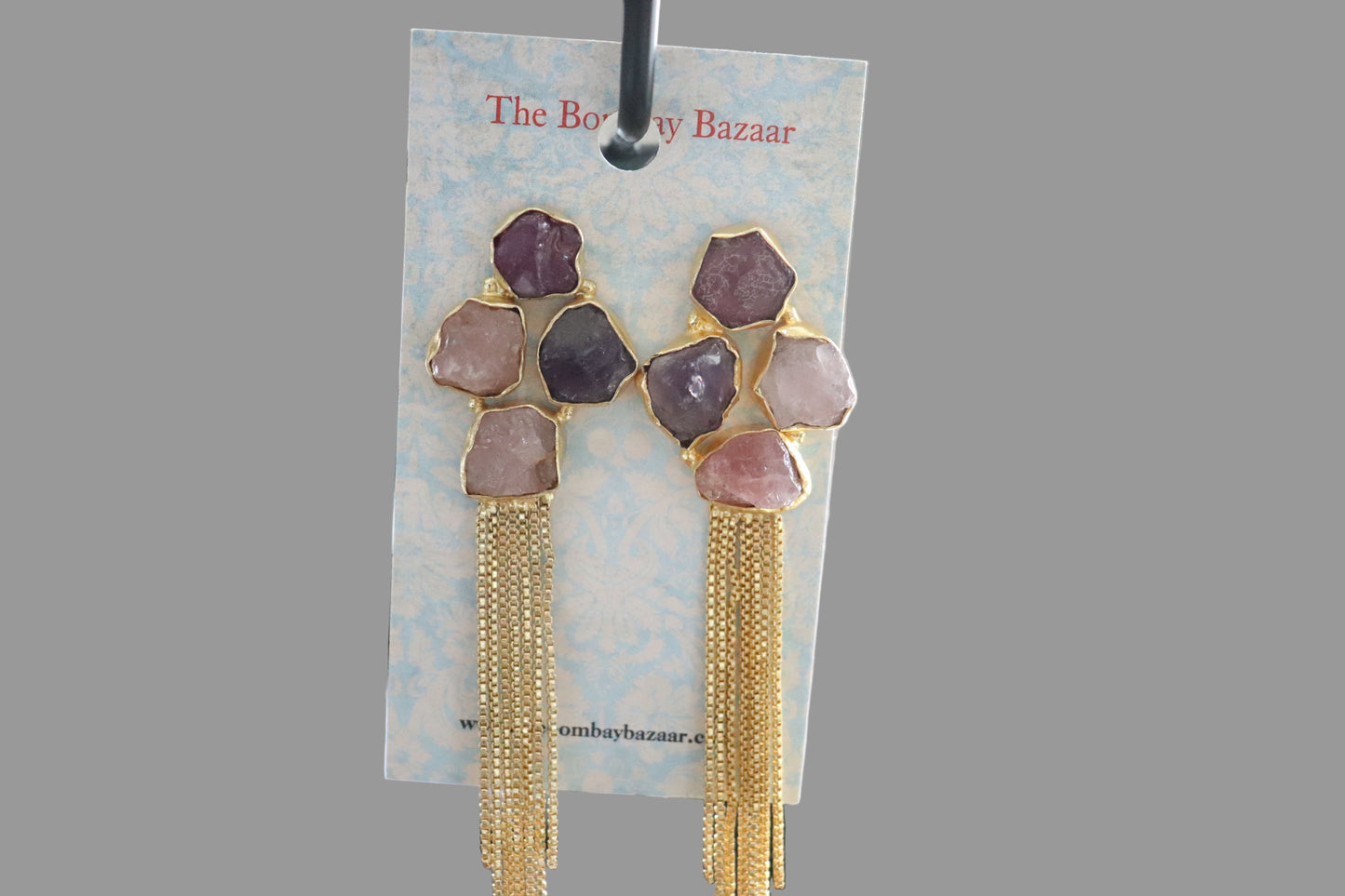 Raw Gemstone Tassel Earrings • Gold Chain Statement Earrings • Glam Jewelry • Long Dangle Earrings • Holiday & Party Gift for Her