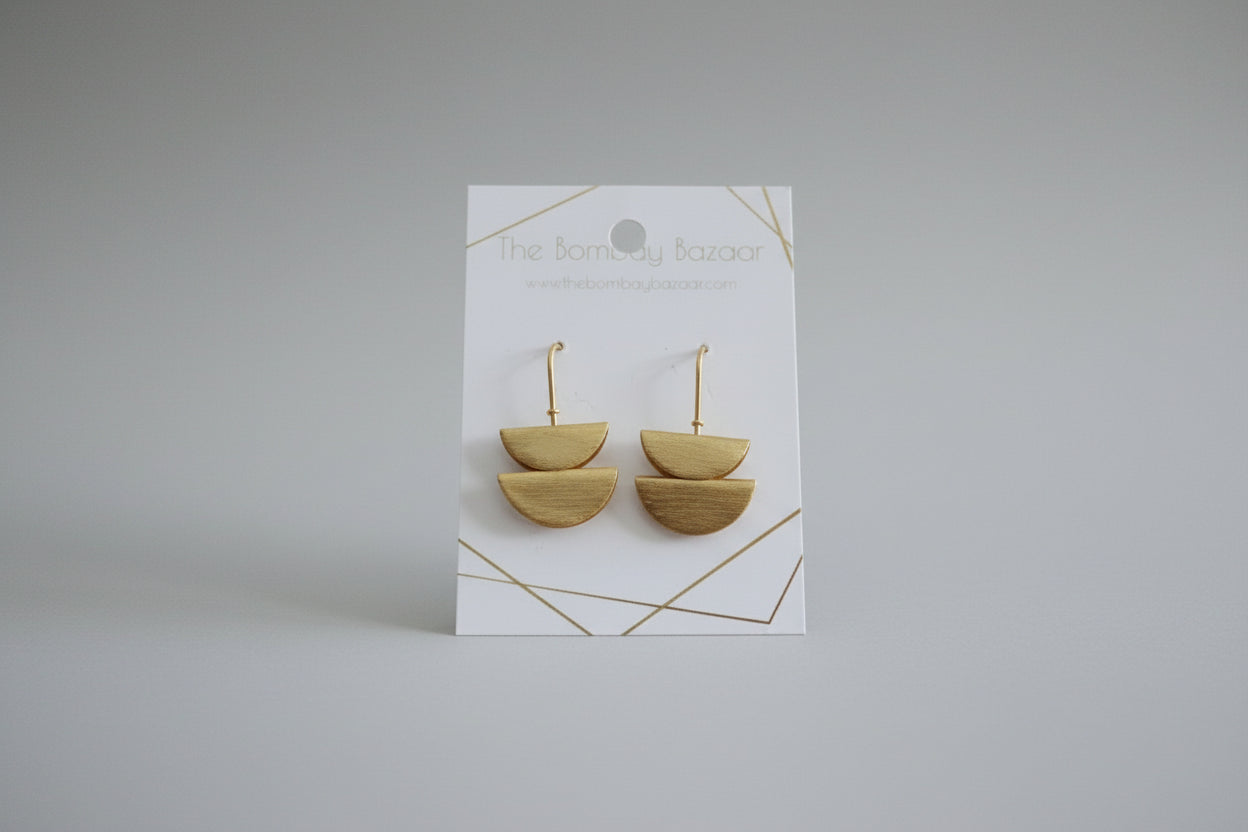 Gold Modern Half-Moon Earrings • Minimalist Geometric Dangle Earrings • Lightweight Brass Earrings • Everyday Statement Jewelry Gift
