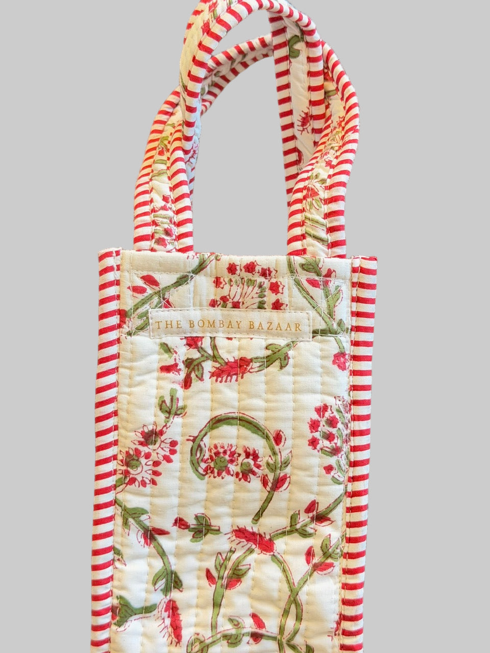 Quilted Holiday Wine Bag | Reusable Hostess Gift Bag | Christmas Bottle Tote | Handmade