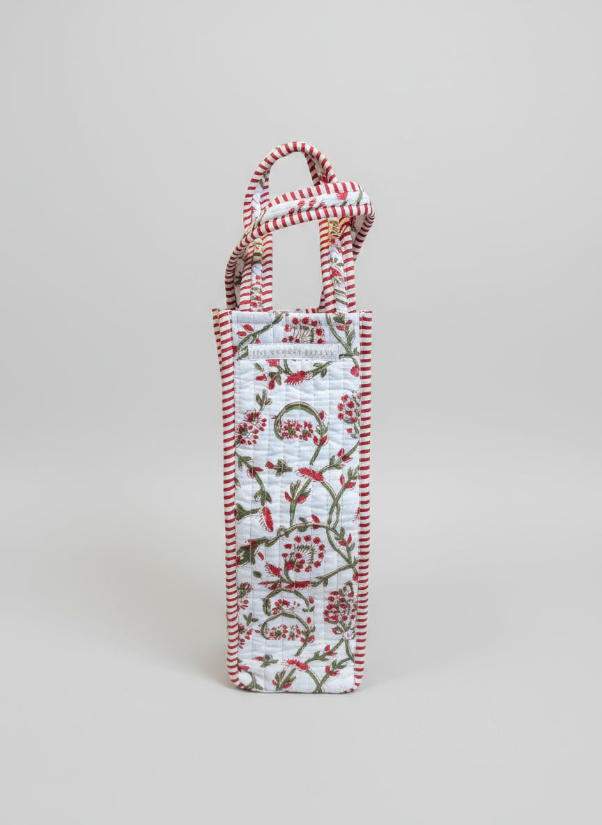 Quilted Holiday Wine Bag | Reusable Hostess Gift Bag | Christmas Bottle Tote | Handmade