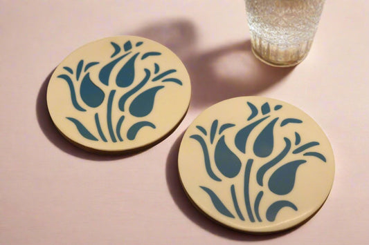 White and Blue Resin Coasters (Set of 4)