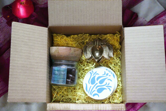 Diwali Gift Set – Lotus Tealight Holders, Resin Coasters (Set of 4) & Glass Bowl with Wooden Cover | Festive Home Gift Bundle