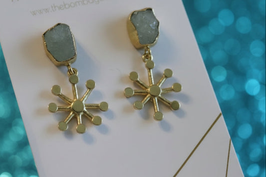 Gold Starburst Drop Earrings • Raw Stone Statement Earrings • Modern Artistic Jewelry • Elegant Dangle Earrings