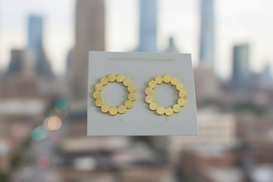 Gold Textured Circle Earrings • Sunburst Wreath Studs • Modern Minimalist Jewelry • Lightweight Everyday Earrings • Gift for Her