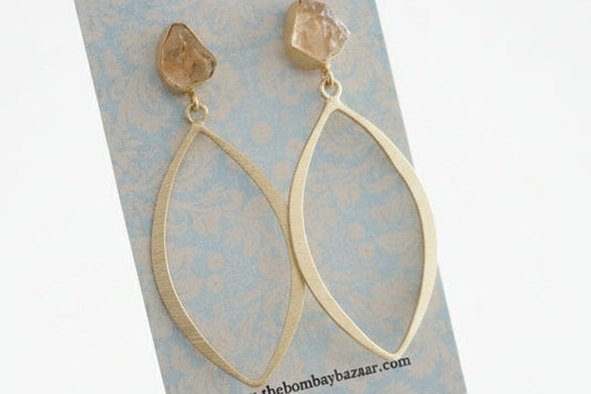 Gold Marquise Dangle Earrings • Raw Stone Drop Earrings • Elegant Lightweight Jewelry • Everyday Statement Earrings • Gift for Her