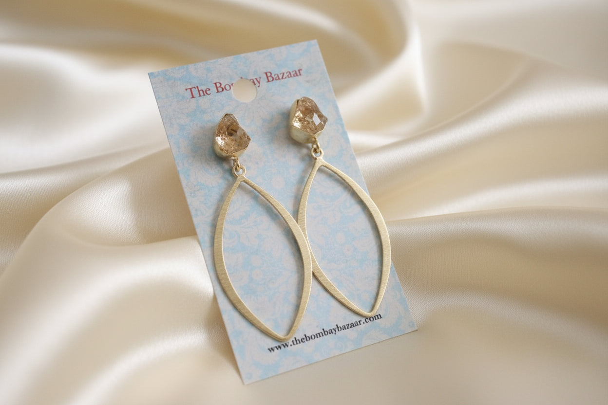 Gold Marquise Dangle Earrings • Raw Stone Drop Earrings • Elegant Lightweight Jewelry • Everyday Statement Earrings • Gift for Her