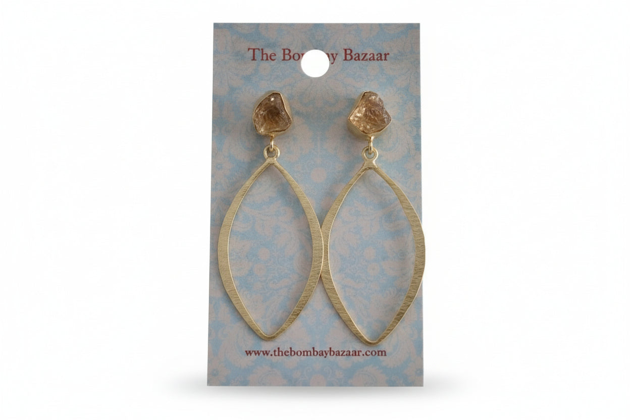 Gold Marquise Dangle Earrings • Raw Stone Drop Earrings • Elegant Lightweight Jewelry • Everyday Statement Earrings • Gift for Her