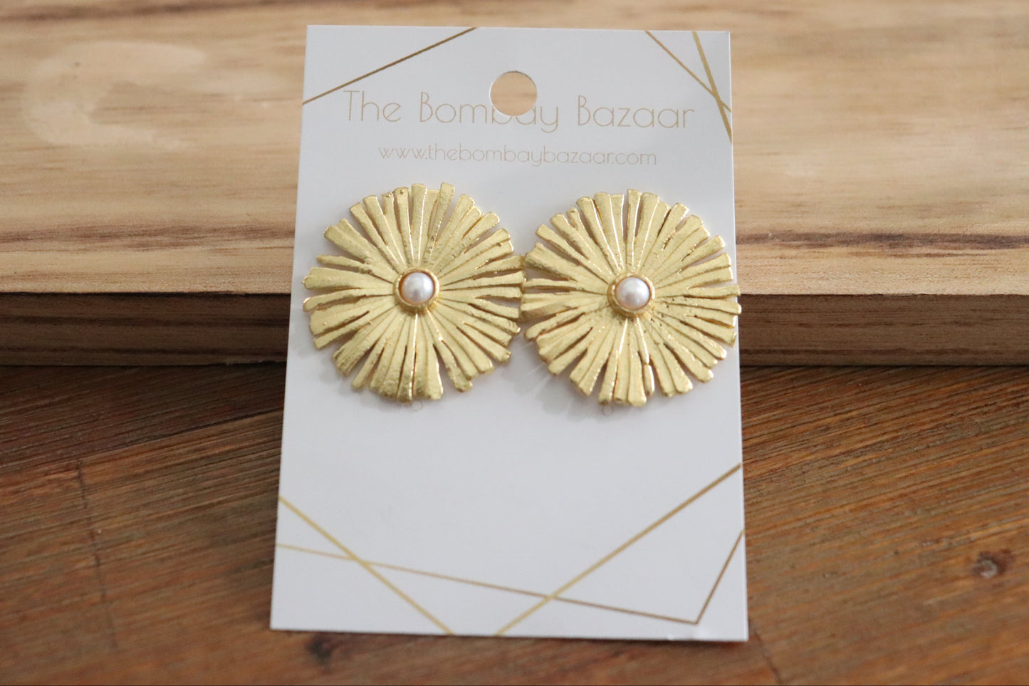 Gold Flower Statement Earrings • Pearl Center Studs • Holiday Party Jewelry • Elegant Bold Earrings