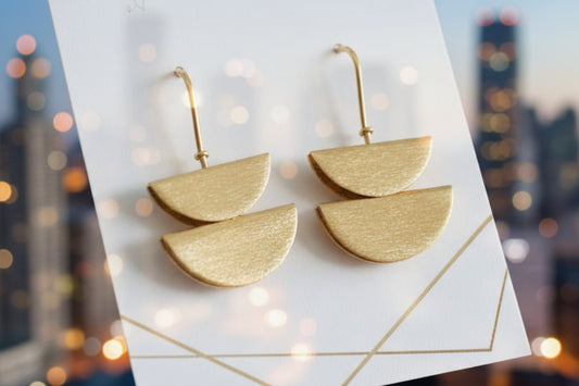 Gold Modern Half-Moon Earrings • Minimalist Geometric Dangle Earrings • Lightweight Brass Earrings • Everyday Statement Jewelry Gift