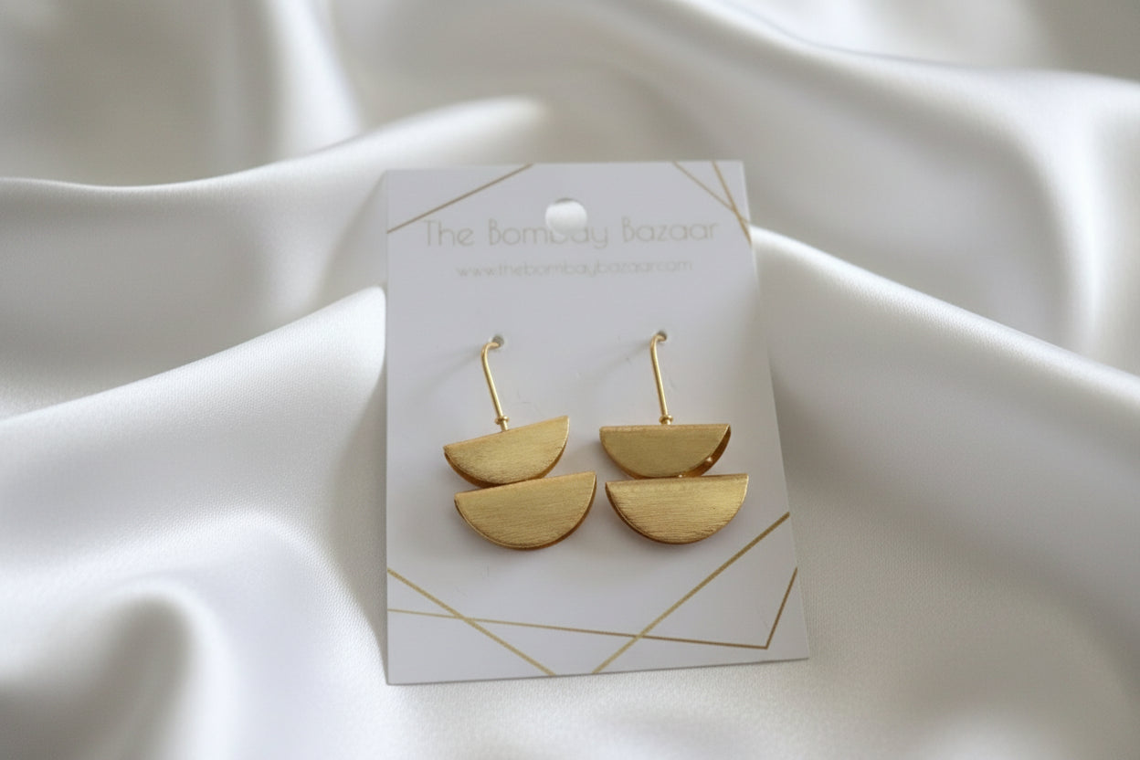 Gold Modern Half-Moon Earrings • Minimalist Geometric Dangle Earrings • Lightweight Brass Earrings • Everyday Statement Jewelry Gift