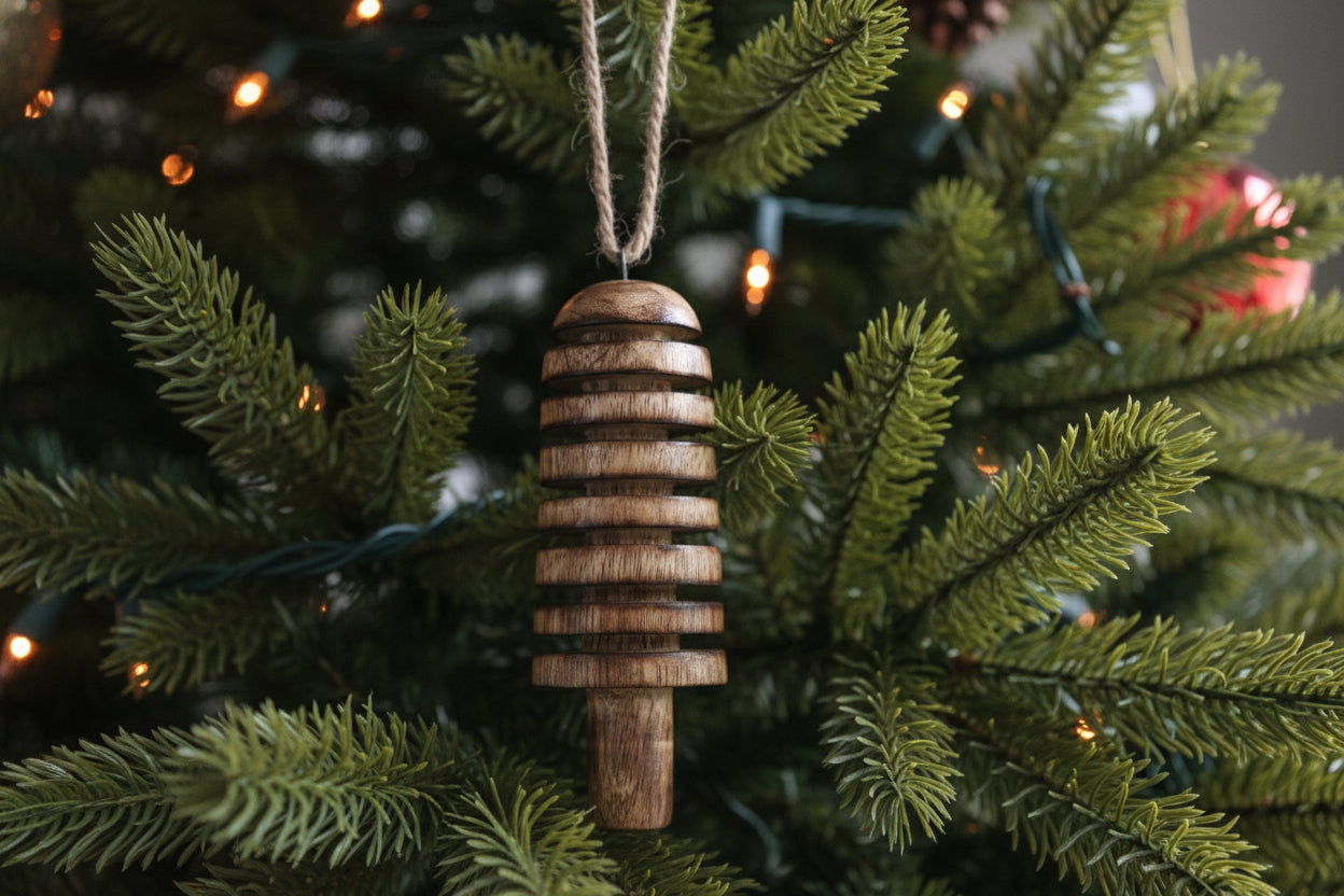 Set of 5 Scandinavian Wood Ornaments • Mango Wood Christmas Trees • Distressed White, Natural & Mixed Bundles • Nordic Holiday Décor