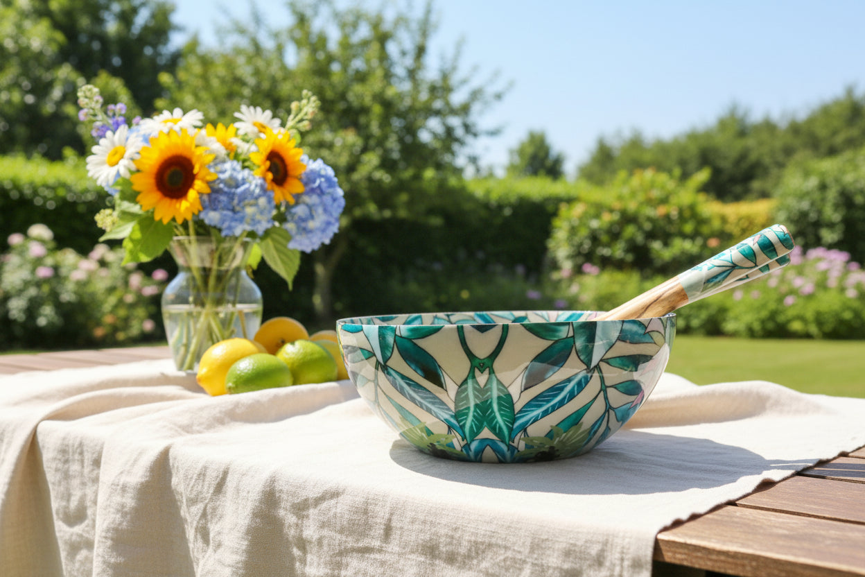 Tropical Lily Wooden Salad Bowl with Servers | Handcrafted Mango