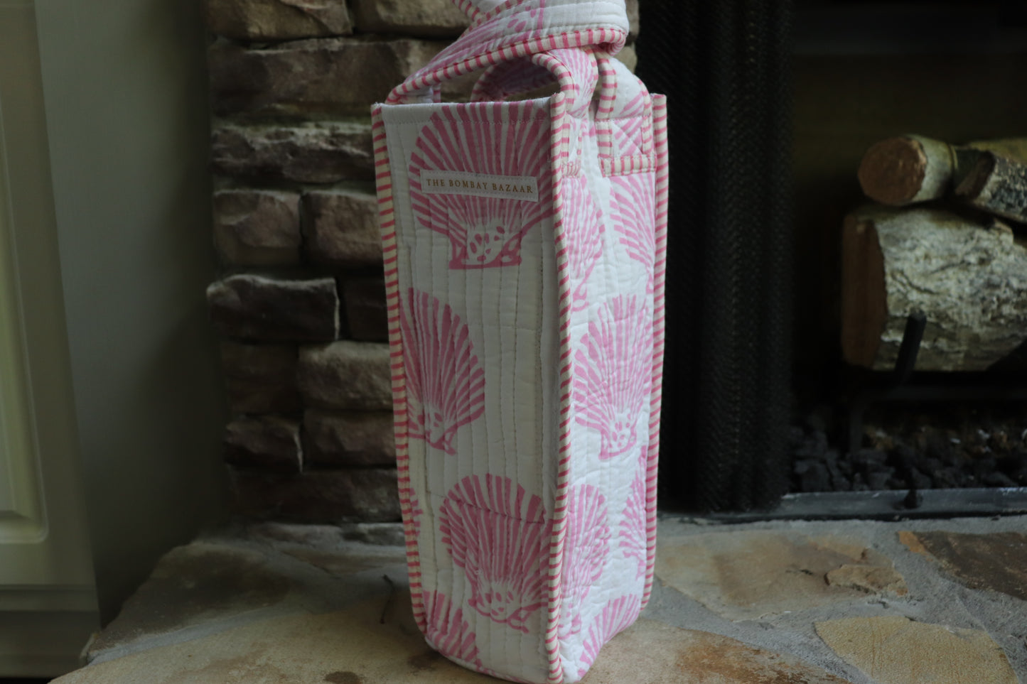 A Lil bit of Blush- Quilted Block Print Wine Tote Bag – Reusable, Handmade Hostess Gift, Holiday Gift Bag