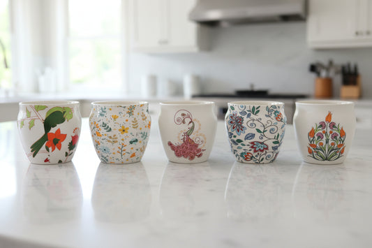 Kullad-Inspired Ceramic Tea & Coffee Cups – Available in 6 Different Designs | Rustic Cups | Handmade Style Espresso Mugs