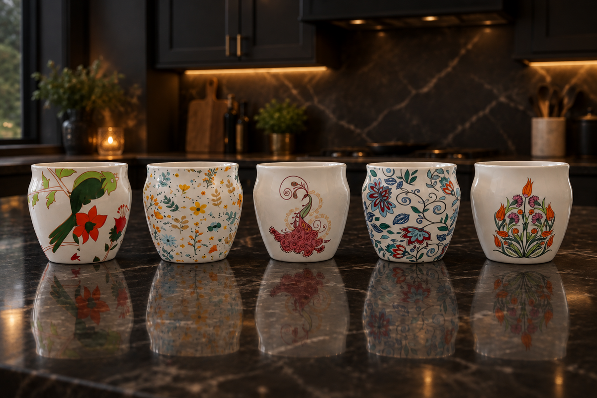 Kullad-Inspired Ceramic Tea & Coffee Cups – Available in 6 Different Designs | Rustic Cups | Handmade Style Espresso Mugs